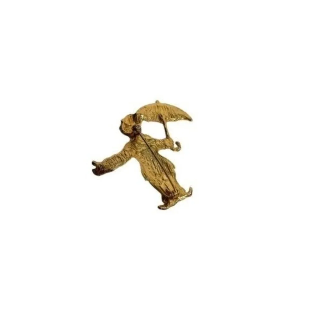 Vintage Clown with Umbrella Enameled Brooch 1950's‎ Gold Tone Colorful Purple